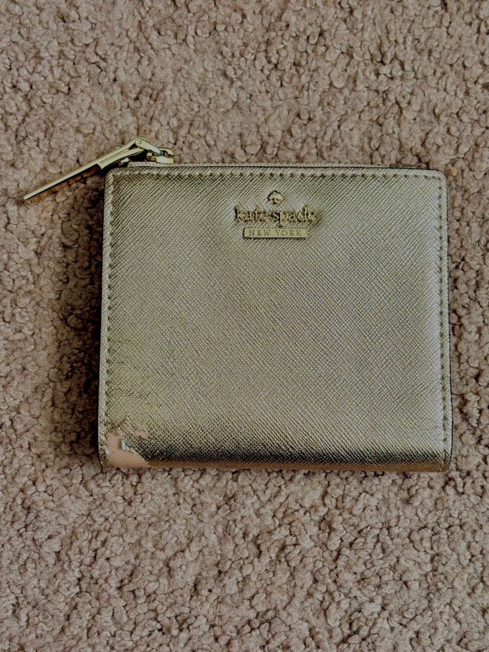 Kate Spade New York Zip Around Champagne Gold Wallet ID Card Holder Luxe *Read